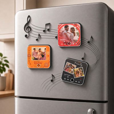 Personalized Musical Photo Fridge Magnet Gift for Raksha Bandhan | Rechargeable Sound Magnet Music Playable Rakhi Gift for Bhai & Bhen Keepsake Gift for Siblings